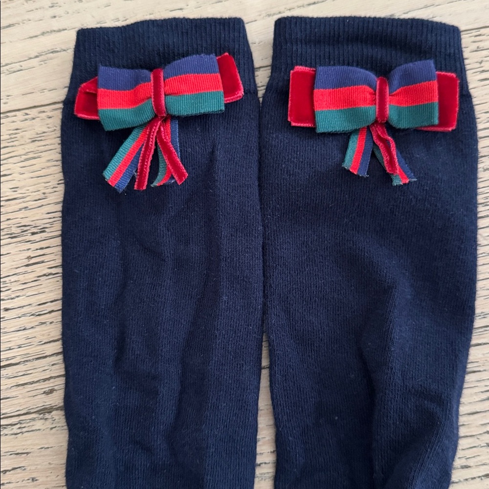 PICCOLA SPERANZA Navy Dress w/bow striped detailing, matching headband/socks 10. - Picture 10 of 13